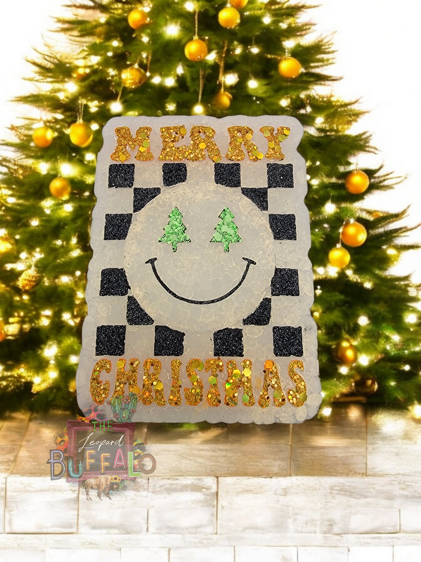 Checkered Merry Christmas Smiley Silicone Mold