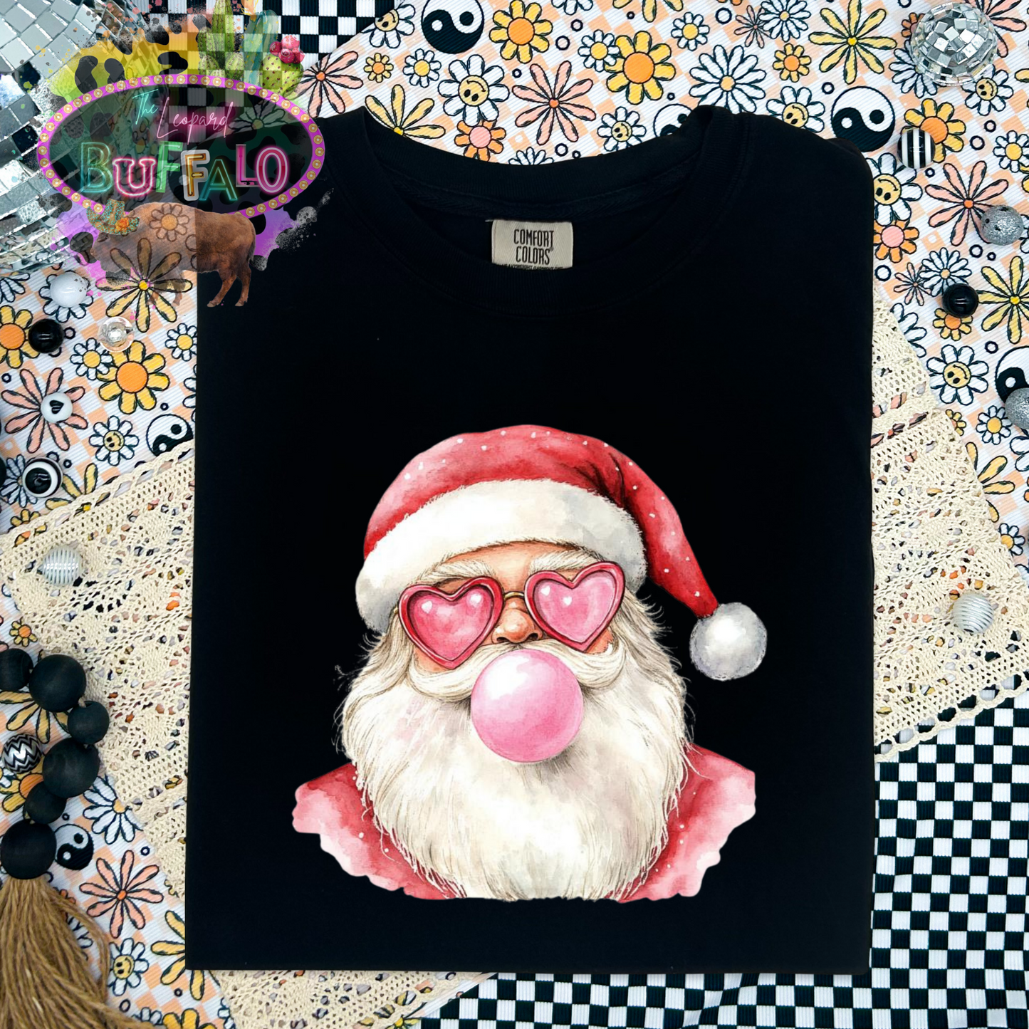 Bubble gum Santa graphic tee