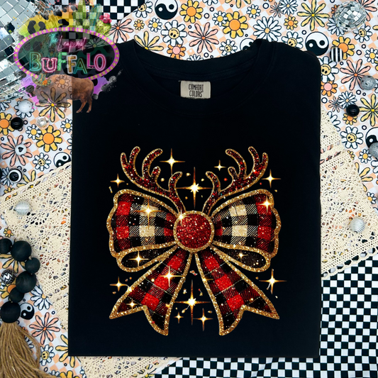 Plaid Reindeer bow graphic tee